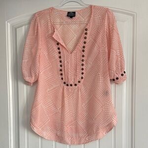 Angie Pink Geometric Blouse with Button Details
